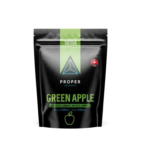 Proper-Extracts-Sativa-Green-Apple-Gummies-600x600-1.jpg Green Apple Live Resin Gummies (1080mg THC) – Proper Extracts - Image 1